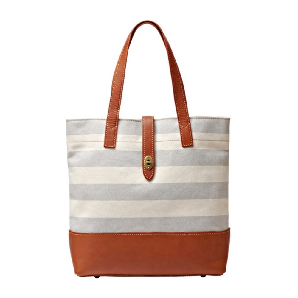Fossil Striped Gray and Tan Tote Bag